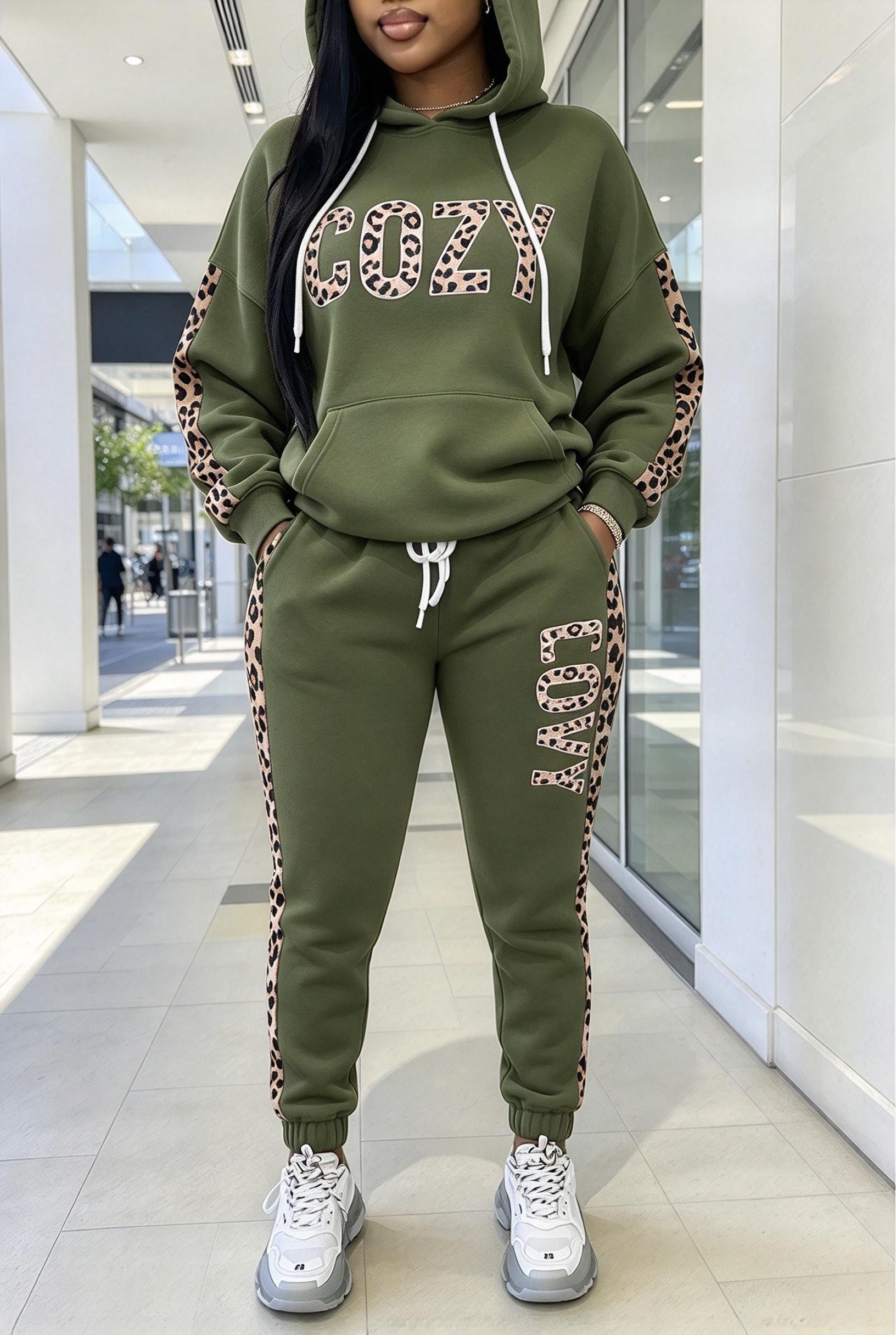 Women Letter Leopard Spliced H - Joggers Pants review and price